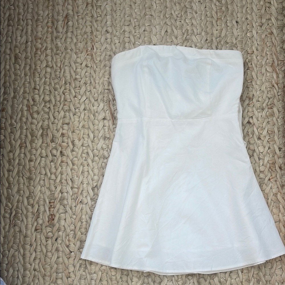 strapless white mini dress